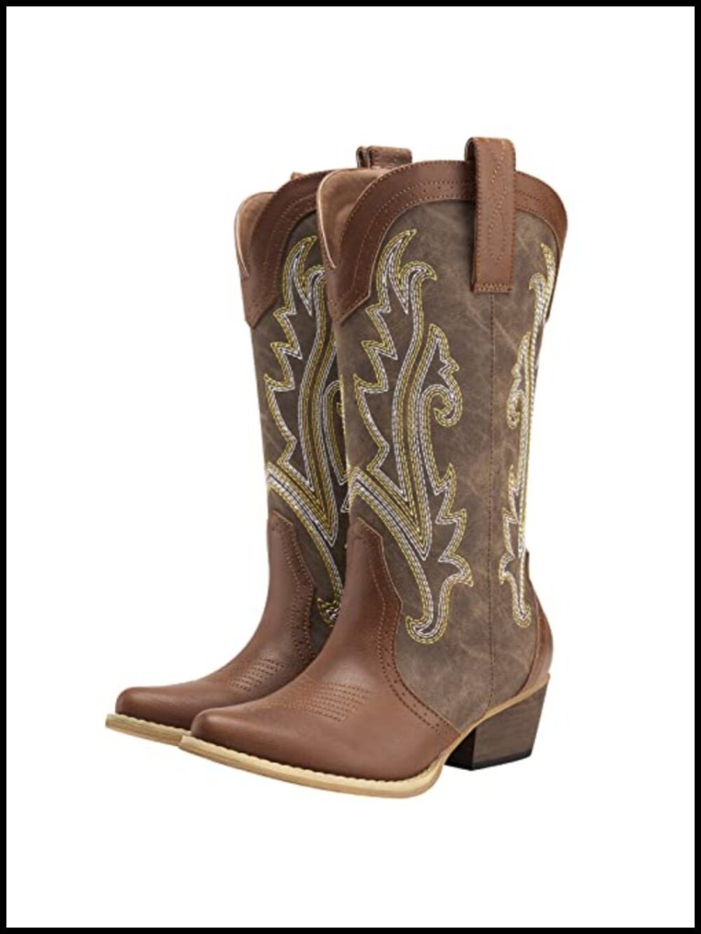 Women's Cowboy Boots Mid Calf Synthetic Leather Western Pointed Toe
